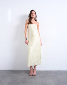 sequin bandeau midi in buttermilk