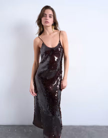 Topshop sequin maxi slip dress in chocolate