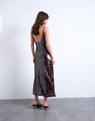Topshop sequin maxi slip dress in chocolate