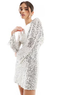 TFNC Bridal cowl back sequin mini dress in white