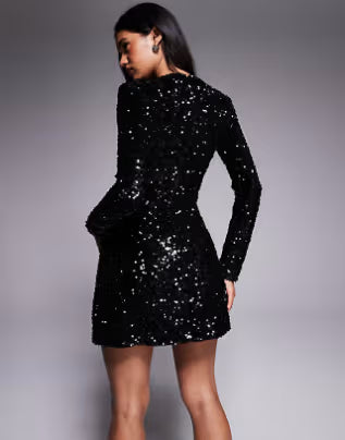 Bardot Eida hourglass sequin mini dress in black