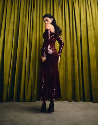 sequin midi dress in wine