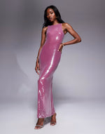 Rare London exclusive sequin racerneck maxi dress in purple