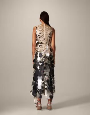 ARRANGE wavy linear embellished high neck square hem maxi dress