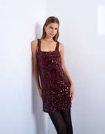 Topshop sequin scoop neck mini dress in burgundy