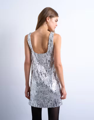 Topshop sequin scoop neck mini dress in silver
