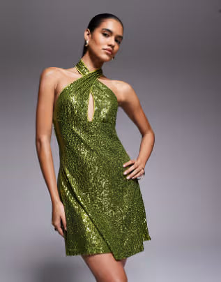 all over sequin mini dress in lime green