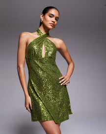 all over sequin mini dress in lime green