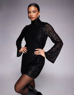 Jaded Rose high neck cowl back sequin mini dress in black