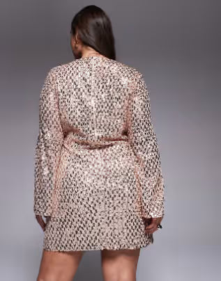 Jaded Rose Plus fluted sleeve sequin mini dress in gold
