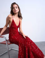 Topshop plunge velvet sequin full length maxi gown in red