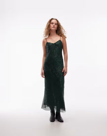 sequined maxi dress in dark green
