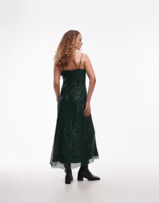 sequined maxi dress in dark green