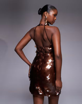River Island halterneck sequin mini dress in bronze