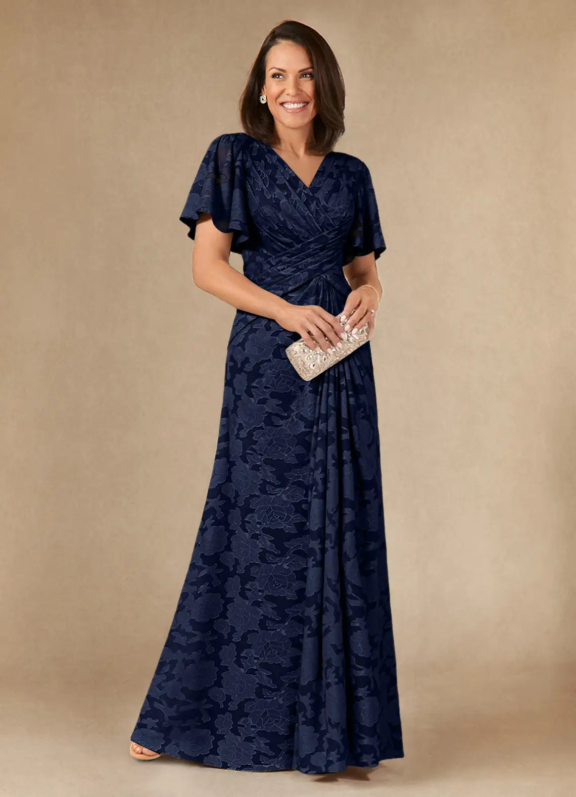 Dark Navy A-Line Pleated Floral Burnout Dress