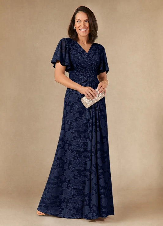 Dark Navy A-Line Pleated Floral Burnout Dress