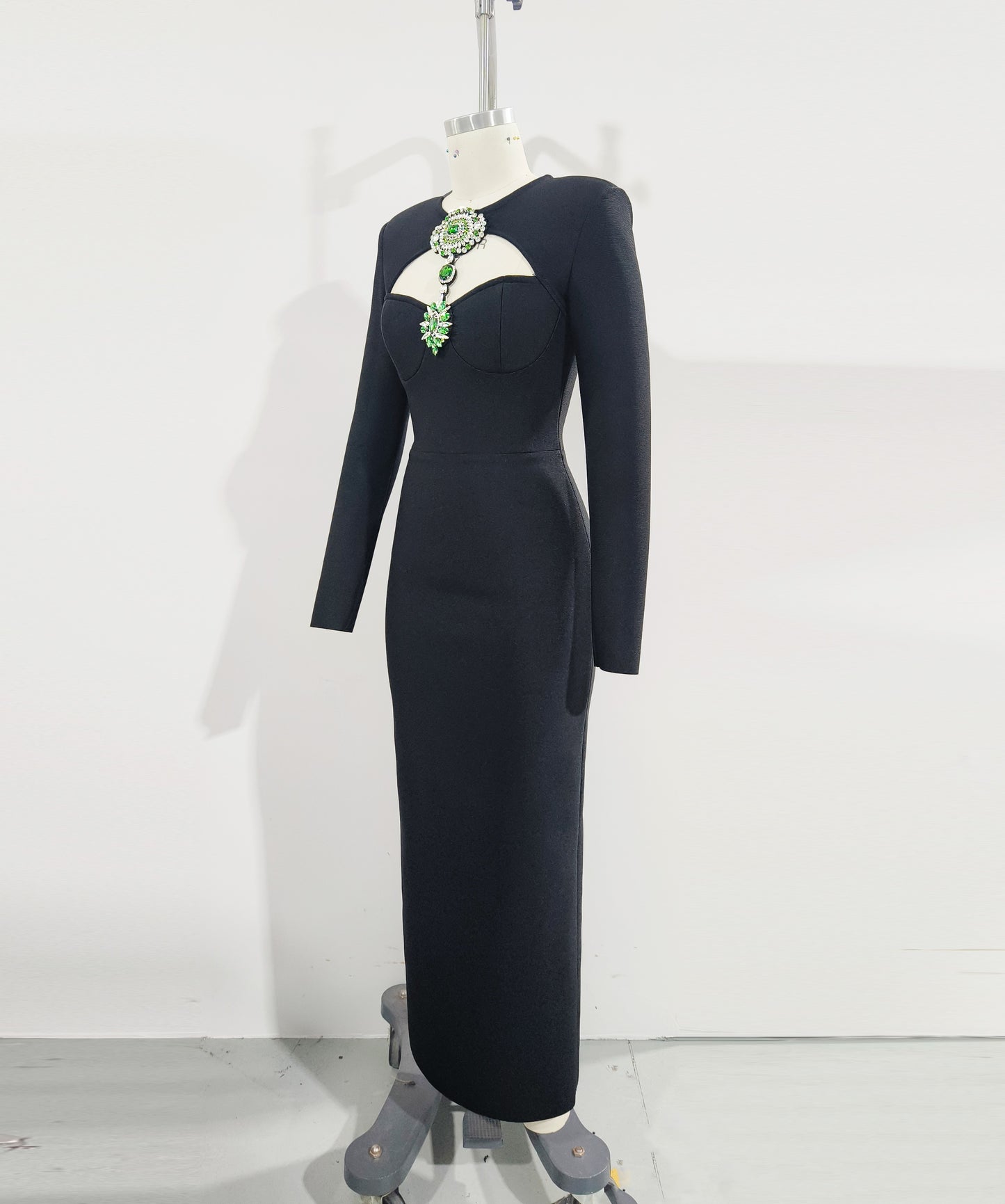 Long Sleeve Disc Rhinestone Bandage Dress