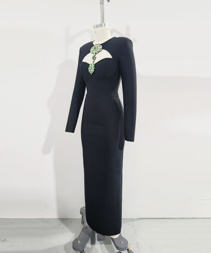 Long Sleeve Disc Rhinestone Bandage Dress