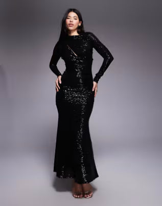 draped maxi dress in black