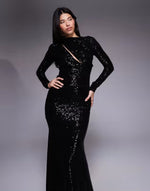 draped maxi dress in black