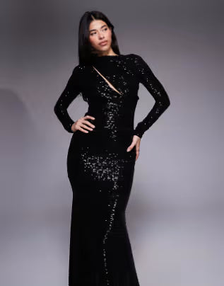 draped maxi dress in black