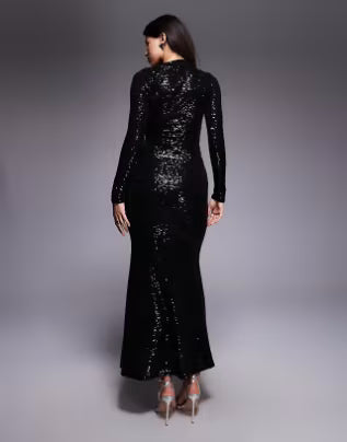 draped maxi dress in black