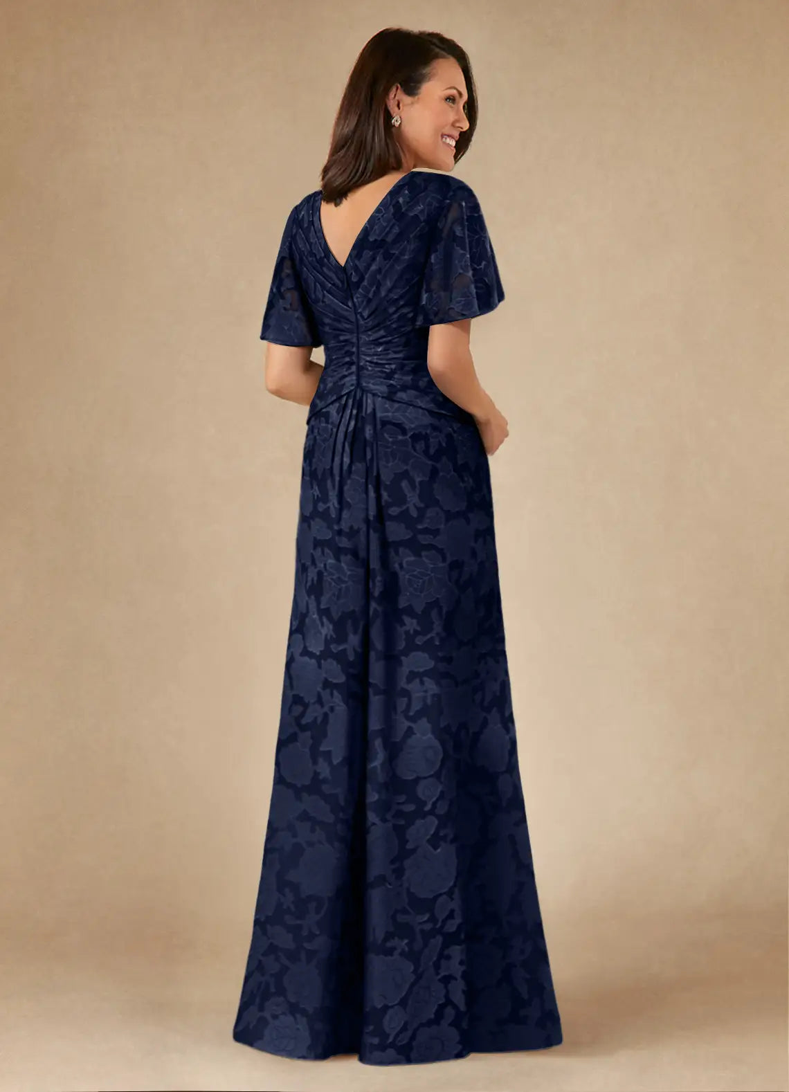 Dark Navy A-Line Pleated Floral Burnout Dress