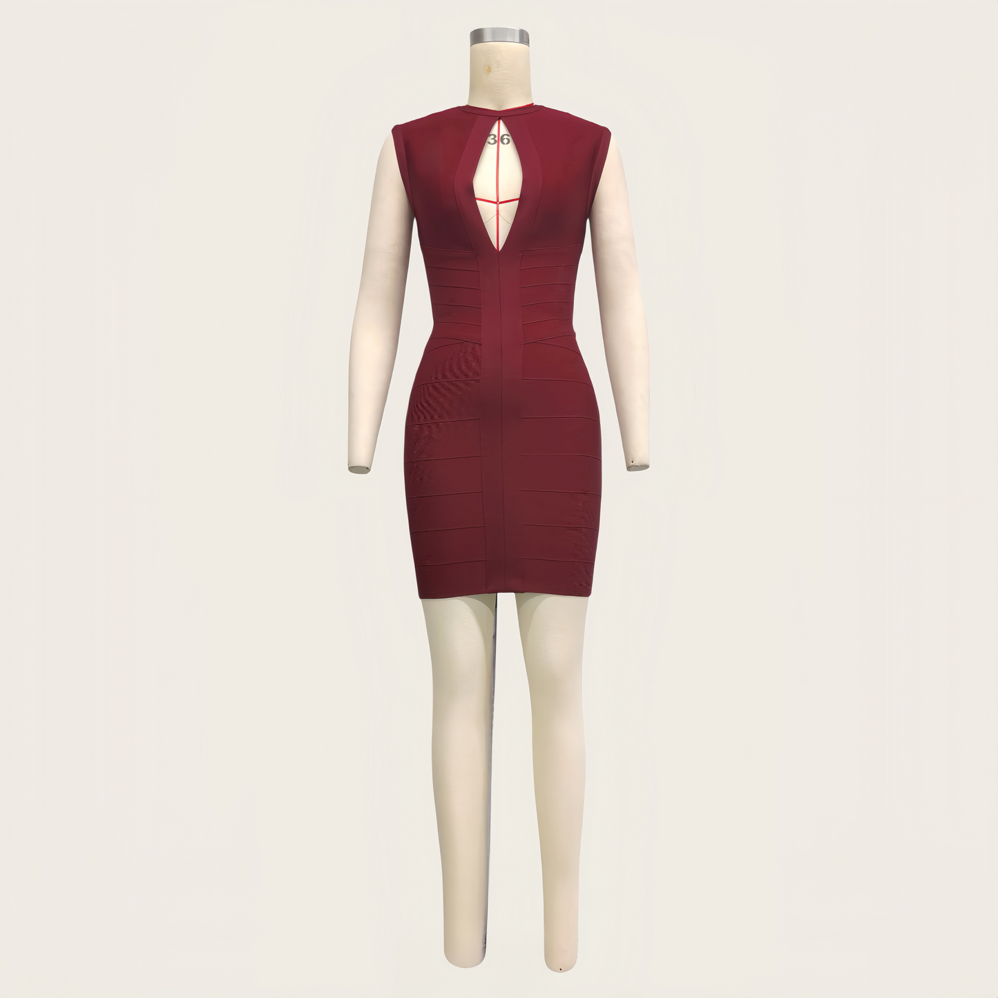 Wine Red Bandage Dress, Teardrop Cutout Slim Fit Bodycon Mini Dress