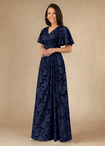 Dark Navy A-Line Pleated Floral Burnout Dress