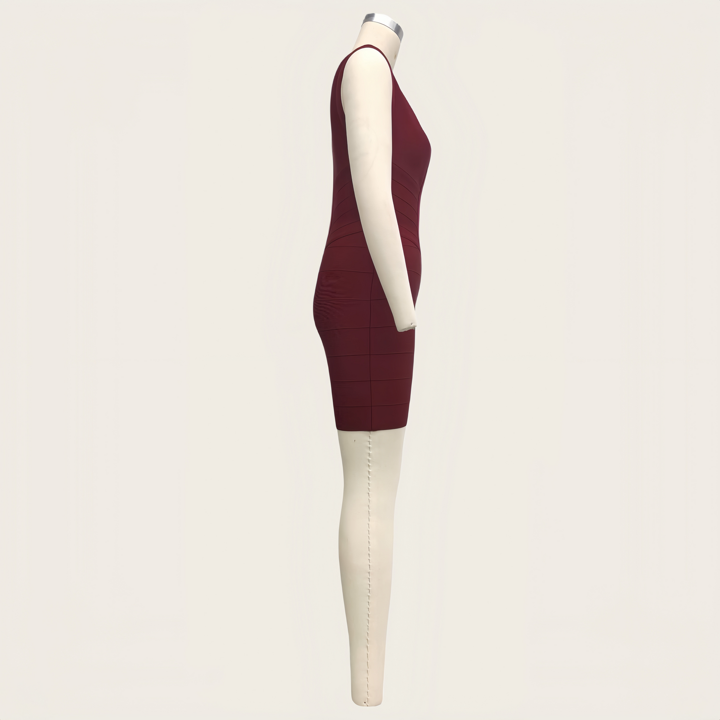 Wine Red Bandage Dress, Teardrop Cutout Slim Fit Bodycon Mini Dress