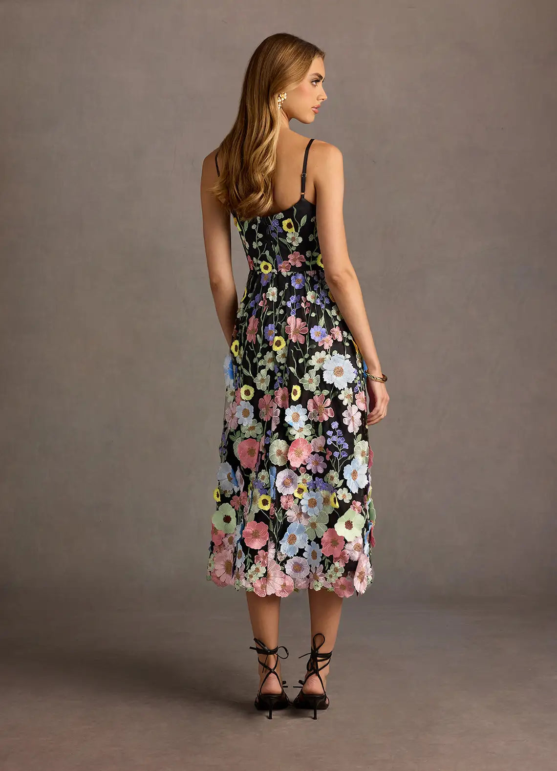 Nia Black And Multi Floral Midi Dress