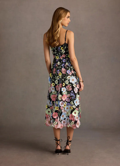 Nia Black And Multi Floral Midi Dress