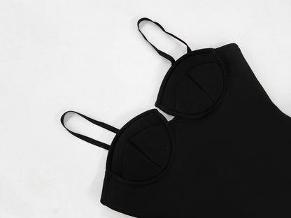 Black Spaghetti Strap Double Loop Rhinestone Bandage Dress