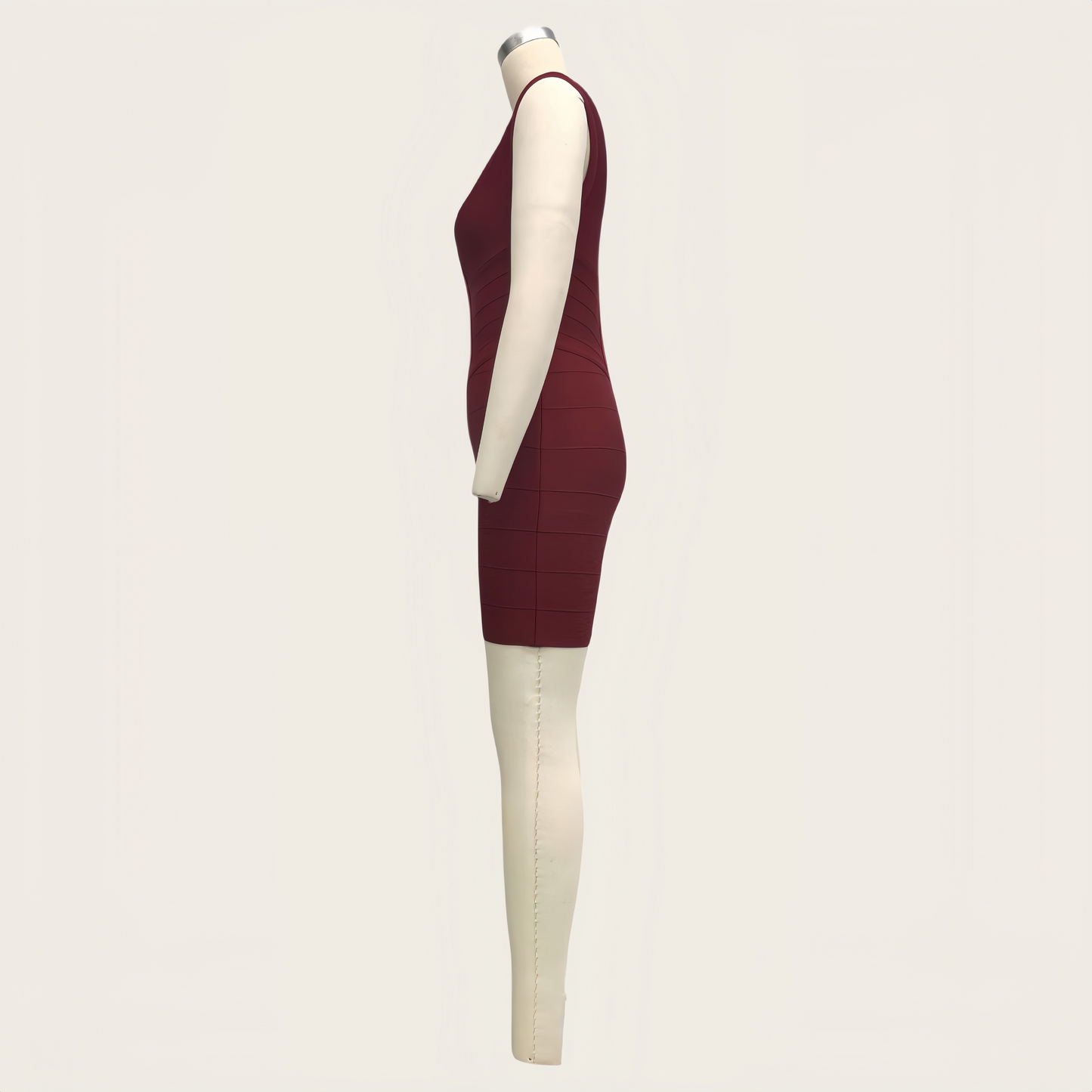 Wine Red Bandage Dress, Teardrop Cutout Slim Fit Bodycon Mini Dress
