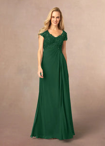 Dark Green A-Line Sequins Chiffon Dress