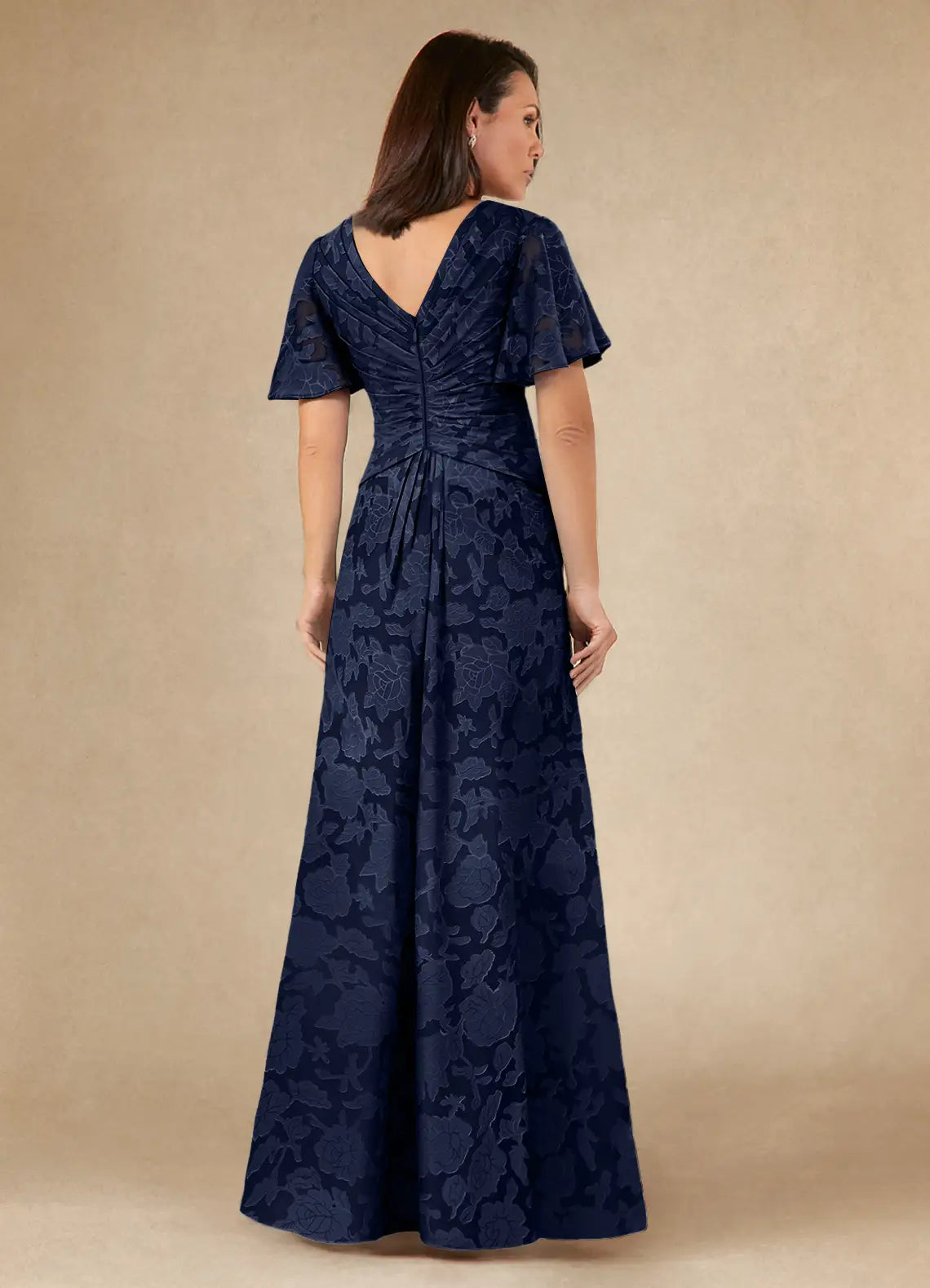 Dark Navy A-Line Pleated Floral Burnout Dress