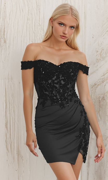 Short Hoco Dress with Slit: PromGirl Exclusive 250177