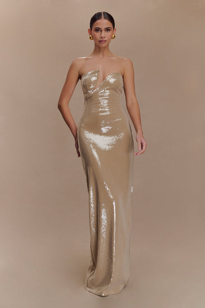 Winston Strapless Sequin Maxi Dress - Taupe