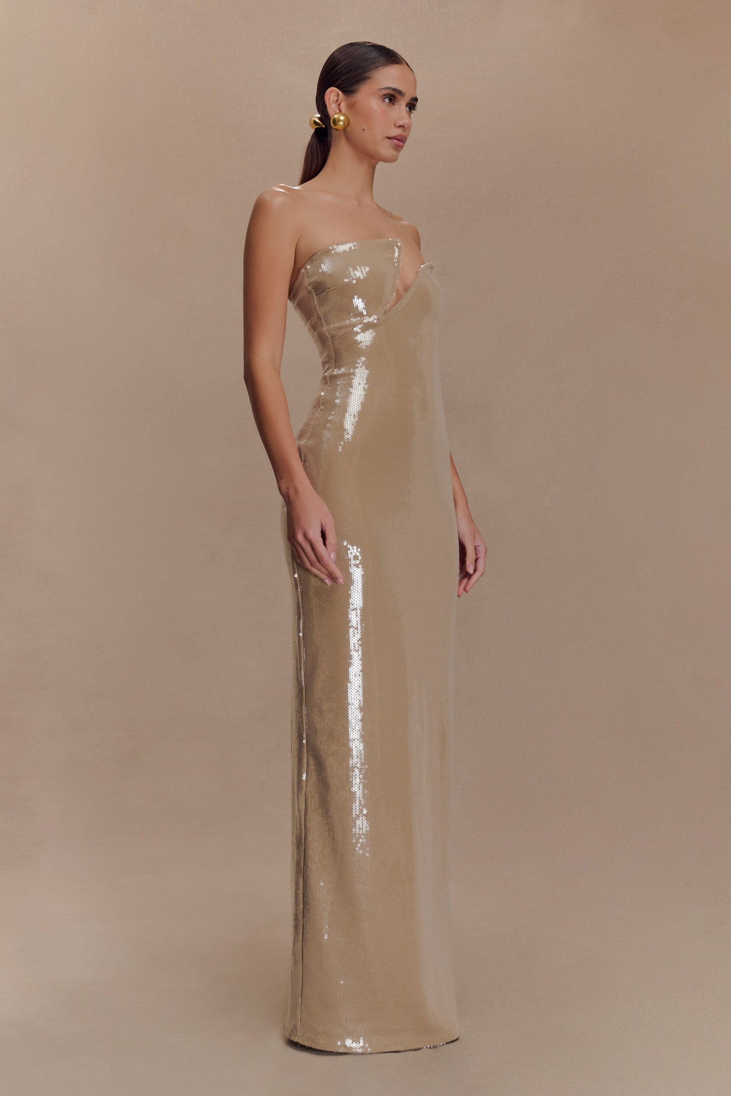 Winston Strapless Sequin Maxi Dress - Taupe