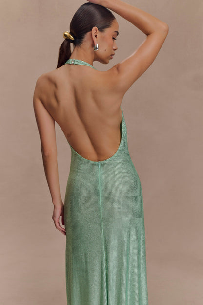 Genie Diamante Halter Midi Dress - Mint