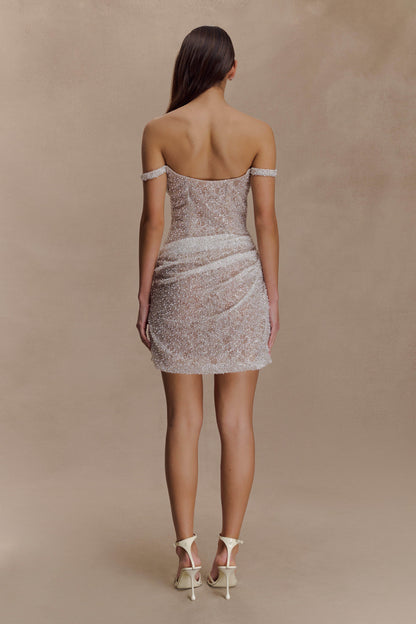 Connie Beaded Bodycon Mini Dress - Nude