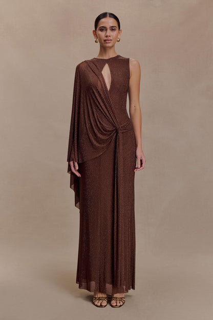 Bakari Diamante Cape Maxi Dress - Chocolate
