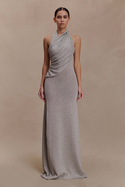 Elma Lurex Knit Halter Maxi Dress - Silver
