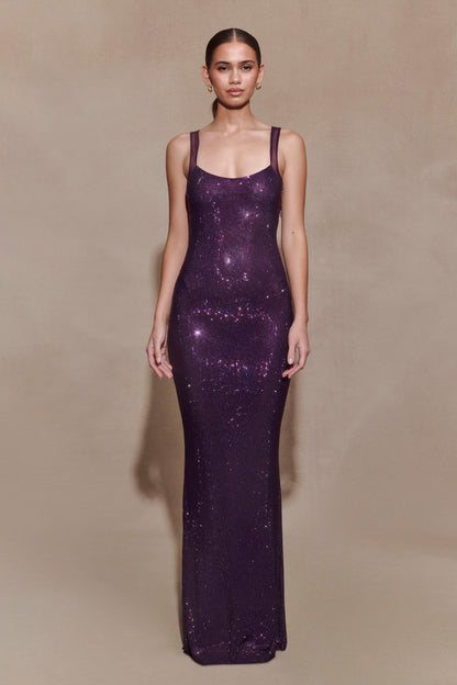 Jasmyn Hot Fix Maxi Dress With Mesh Back - Purple