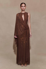 Bakari Diamante Cape Maxi Dress - Chocolate
