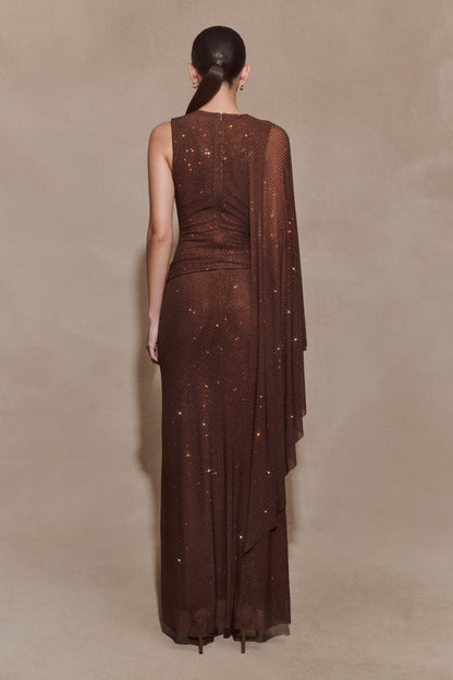 Bakari Diamante Cape Maxi Dress - Chocolate