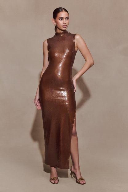 Veronica Sequin Midi Dress - Chocolate