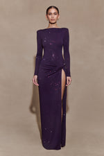 Deanna Long Sleeve Diamante Maxi Dress - Purple