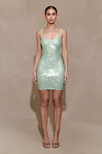 Jasmyn Hot Fix Mini Dress With Mesh Back - Mint