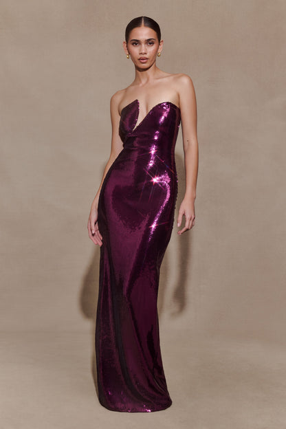 Winston Strapless Sequin Maxi Dress - Plum